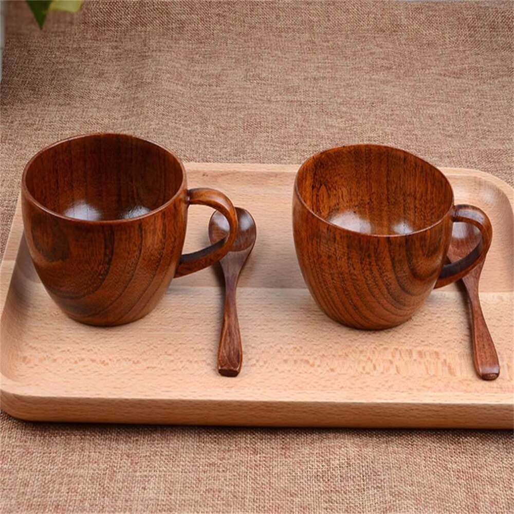 260ml / 8.8 oz Natural Jujube Bar Wooden Cups Mugs With Handgrip Coffee Tea Milk Travel Wine Beer Mugs For Home Bar