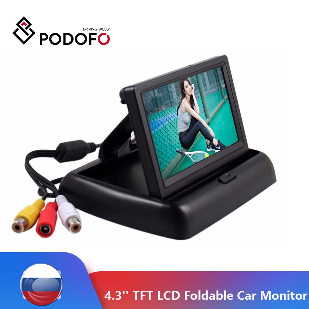 Podofo 4.3 &quot;Inch Opvouwbare Tft Lcd Monitor Auto Achteruitrijcamera Kleur Systeem W/2-Kanaals Video-ingang auto Video Speler Met Power Kabel