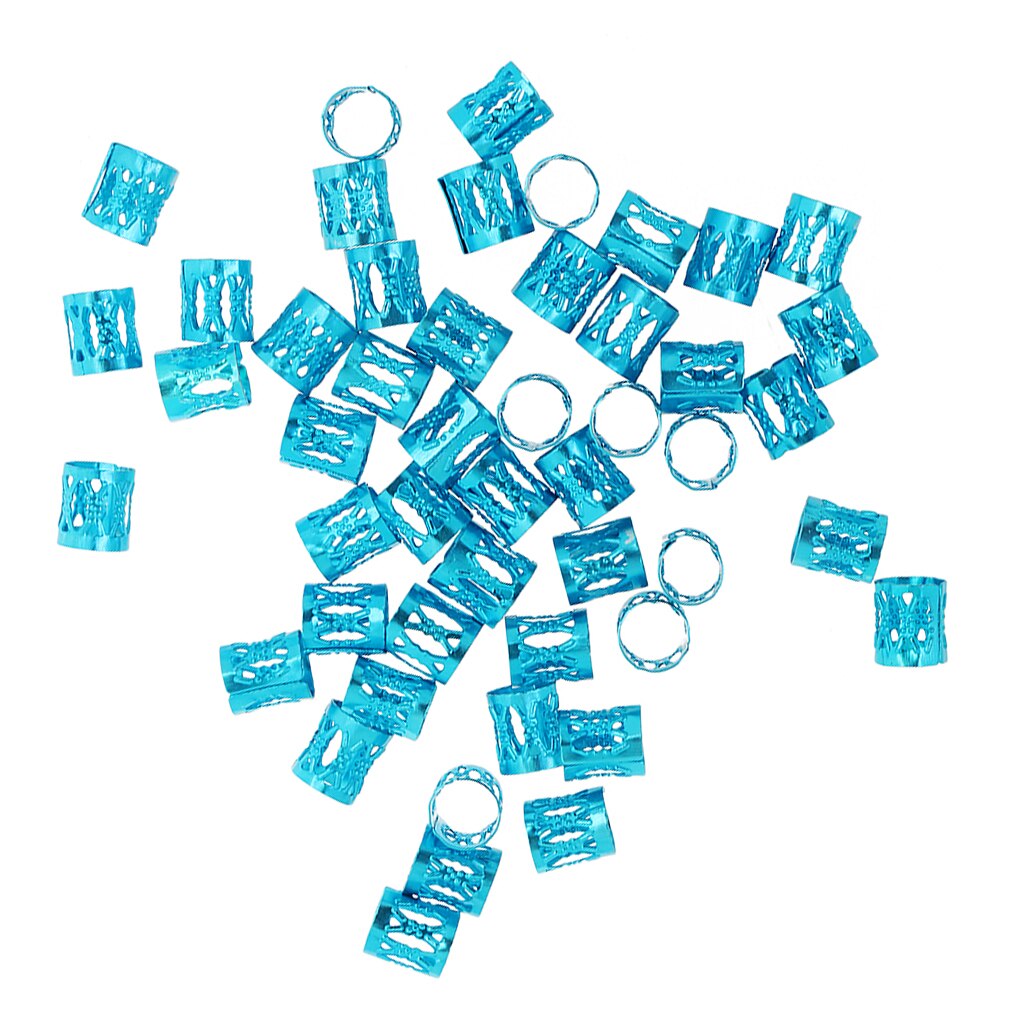 50 Pcs Aluminum Hair Coil Dread Locks Hair Braid Rings Set s Metal Hair Cuff Hair Braiding Bead For Hair Accessory: Azure