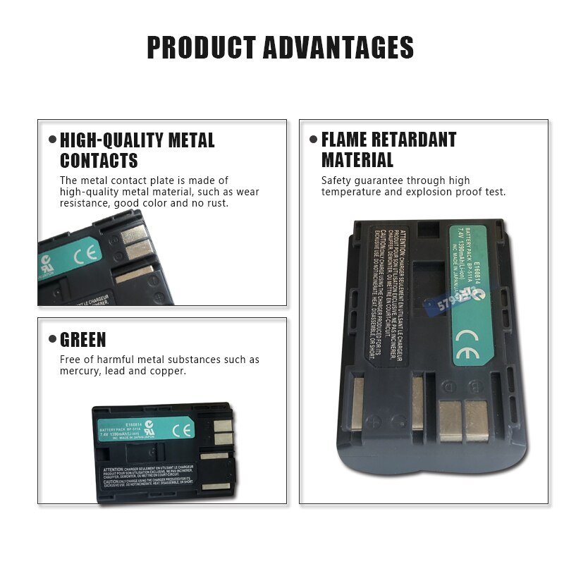 1390mAh BP-511A For Canon Camera Rechargeable Battery 7.4V EOS D30 D60 10D 300D 20D 30D 40D 50D PowerShot G1 G2 G3 MV600i Pro1