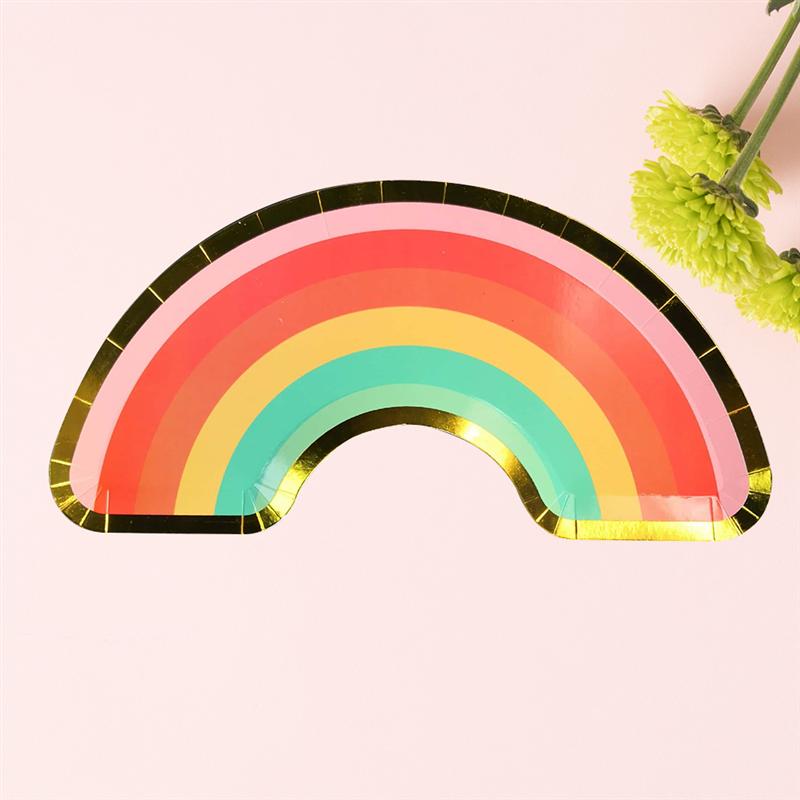 16pcs Birthday Party Supplies Rainbow Paper Plates Disposable Wedding Food Plates for Dessert Appetizer Fruit Salad
