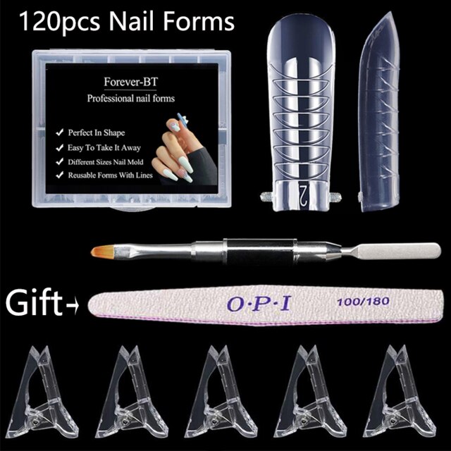Set de 120 Uds. De utensilios para extensiones de uñas, juego de 5 uds. De pinceles para manicura, Gel acrílico de construcción rápida, sistema Dual: 1  E   set
