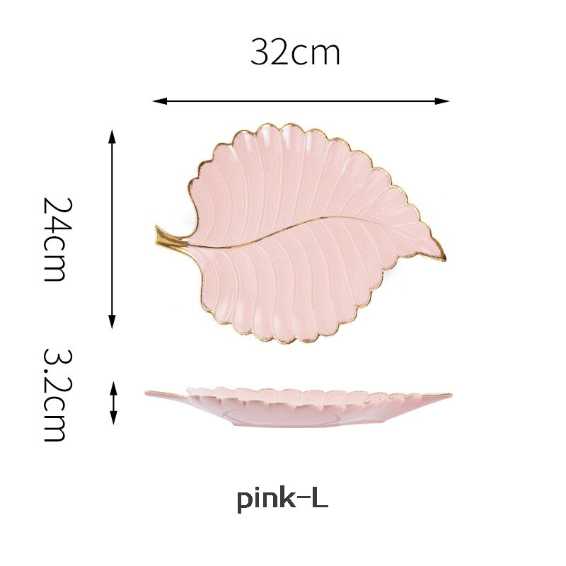 Luxus Keramik Teller Ablage mit Gold Rand Grün Blatt Gold Feder Schmuck machen-hoch Pinsel Lagerung Dekorative Sushi Platte: 32cm Rosa