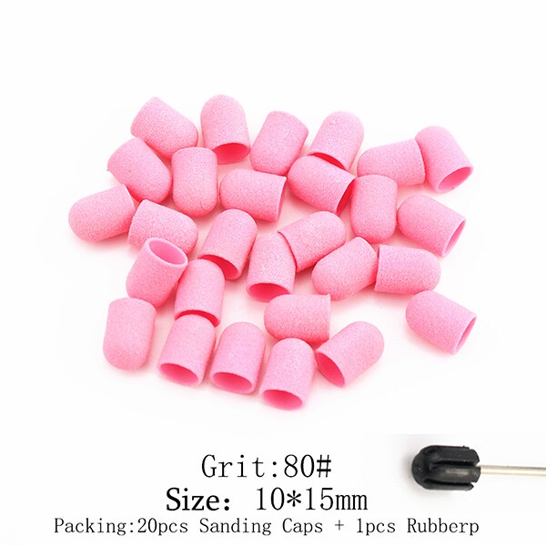 Tampas de plástico para lixar o pé, base rosa, cuidados de pedicure, polimento, areia, acessórios para broca, ferramenta de cutícula dos pés 13, 20 peças * 19mm: 80 Grit (10   15)