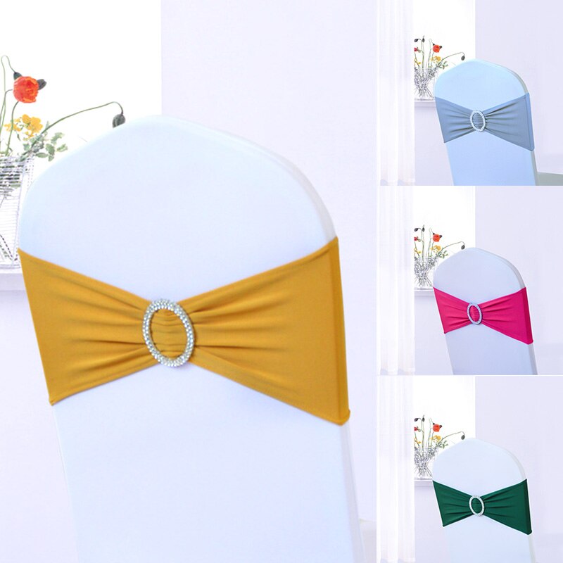 Elastische Spandex Stoel Bow Sash Stretch Lycra Stoel Sjerp Band Met Ronde Gesp Slider Voor Banket Hotel Bruiloft Decoratie