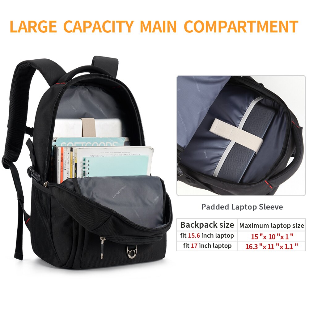 AspenSport School Backpack with USB Charging Port Travel Rucksacks Male Water Resistant Bag Fit Under 17 Inch Laptop