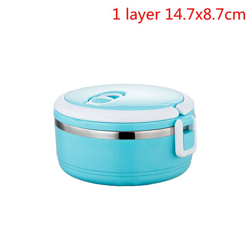 Läckagesäker termos matlåda matbehållare bärbar termisk matlåda i rostfritt stål för kontorscamping: 1 lager blått
