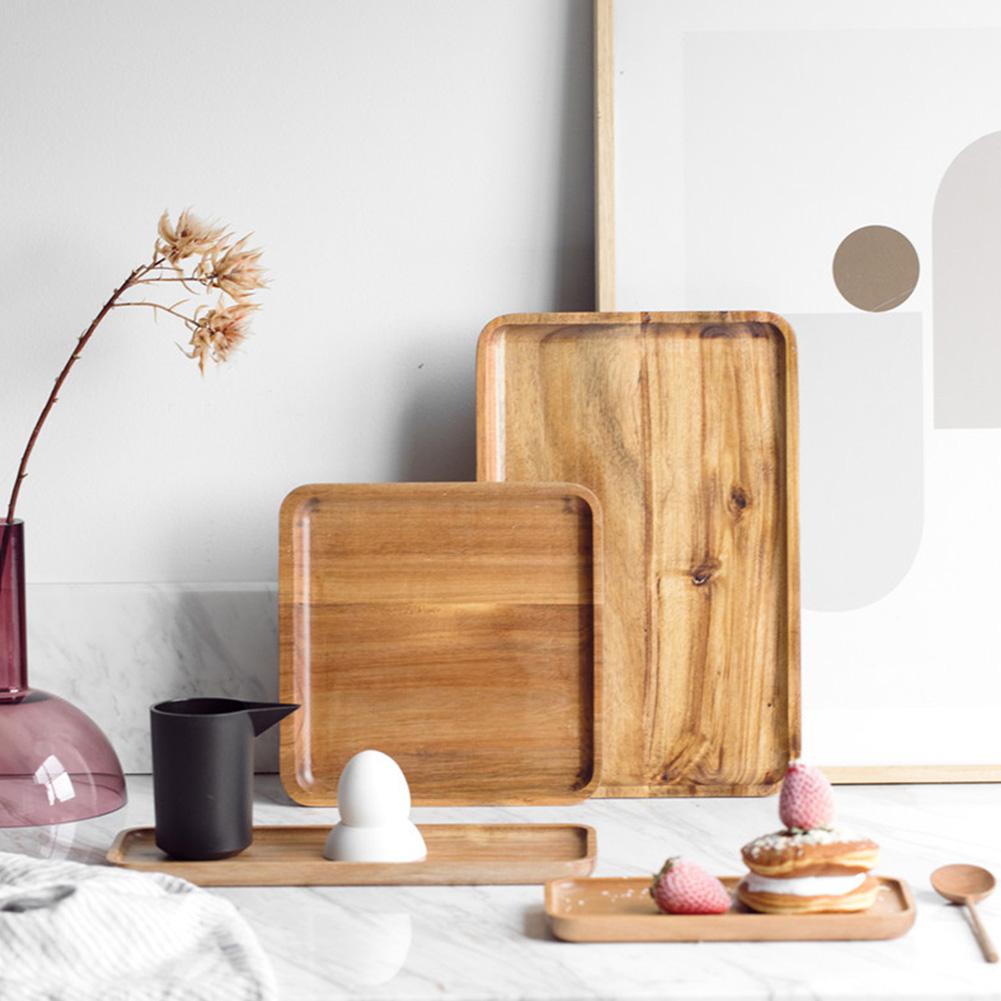 Wood Tray Square Rectangle Dessert Serving Bread Heat Resistant Home Tea Coffee Cup Pad