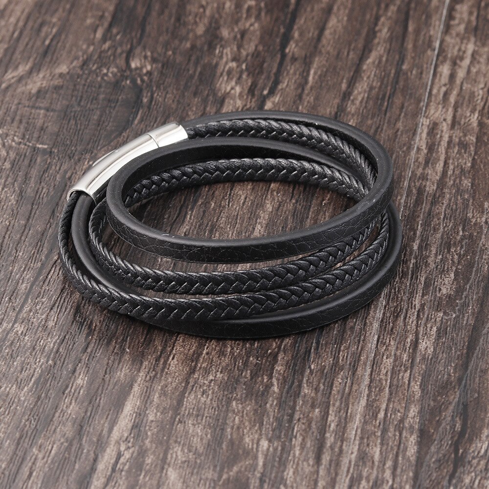 Mannen Gevlochten Lederen Armbanden Armbanden In Zwarte Kleur Magnetische Clas Trendy Armband Voor Man Pulseras Para hombre