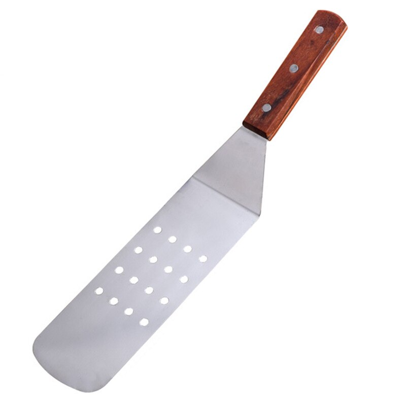 Espátula de acero inoxidable para parrilla, pala para carne, mango de madera, espátula para freír carne, herramienta de cocina, accesorios de cocina: 2