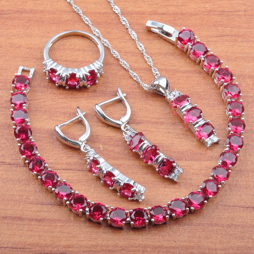 Sieraden sets rozenrode zirkonia trouwsieraden voor dames oorbellen armband ring sets  js0155