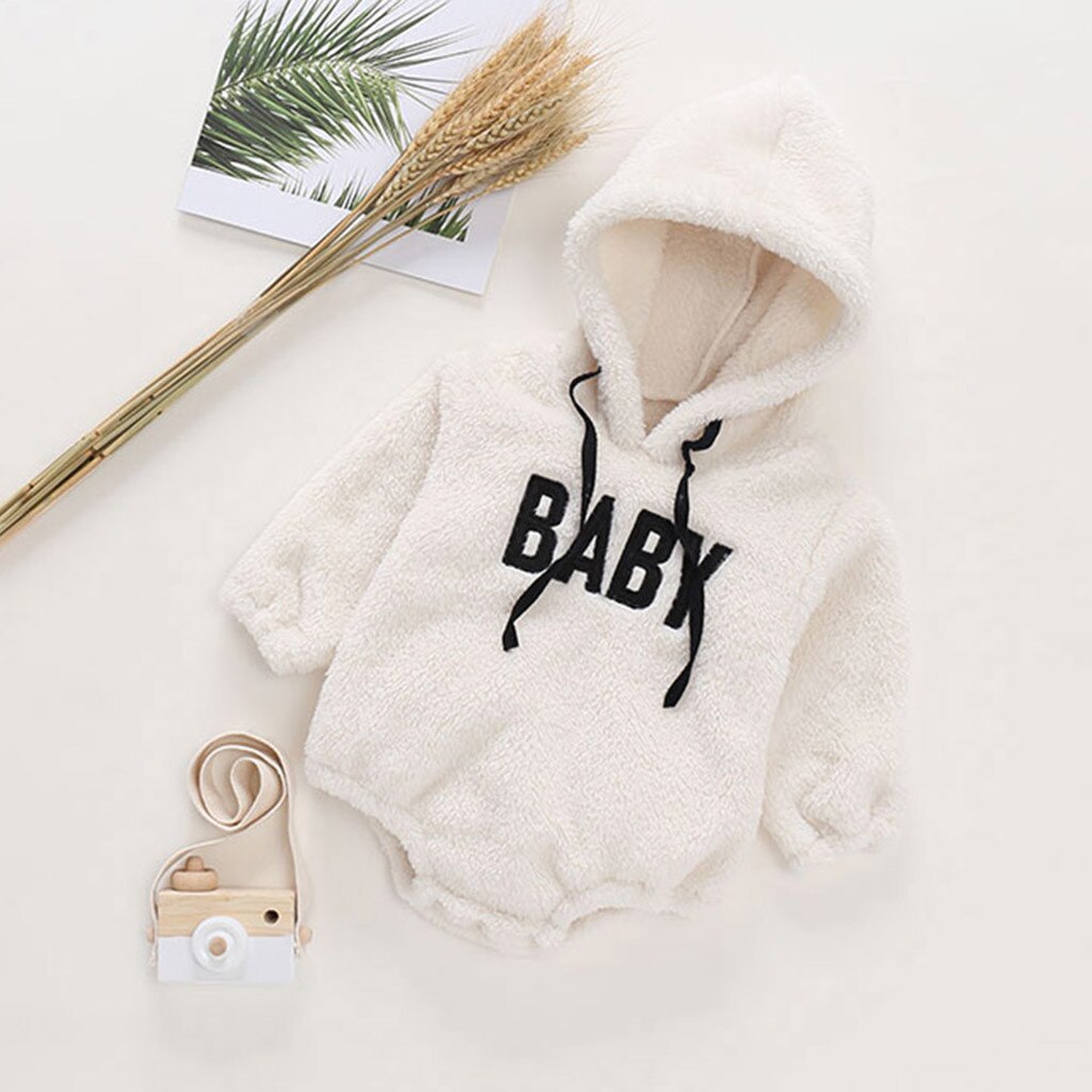 Winter Newborn Infant Baby Boys Girls Clothes Long Sleeve Printed Letter Hooded Thick Warm Jumpsuit Romper Outfits Clothes#g4