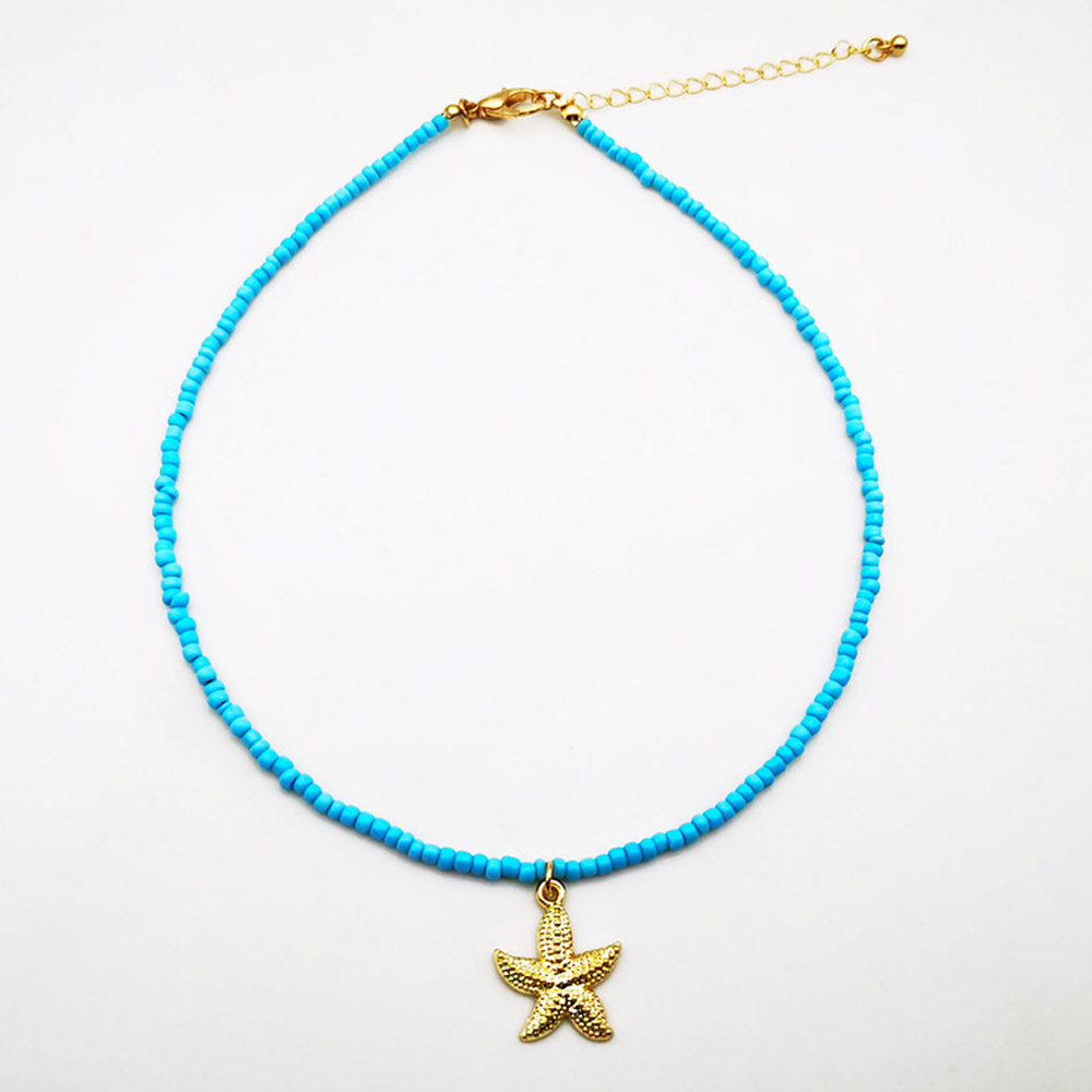 Collar con colgante de cuentas hecho a mano de varias capas, Gargantilla de amor de corazón de estrella de mar étnica, joyería de playa, de Bisutería: Color oro puro