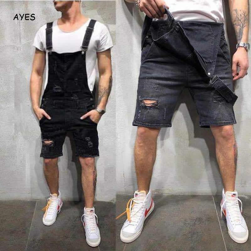 Mode Mannen Korte Ripped Jeans Jumpsuits Shorts Verontruste Shorts Bib Overalls Mens Casual Jarretel Broek Shorts Mannelijke