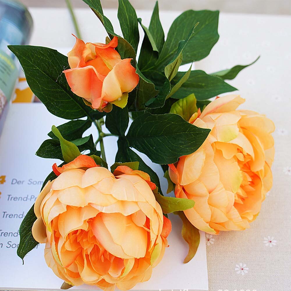 3 têtes/1 bundle pas cher pivoine bouquet Vase arrangement de fleurs décor à la maison décoration de mariage fleurs artificielles pour scrapbooking: 8