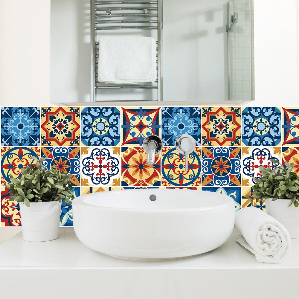 10/15/20/30cm marokkansk stil keramiske fliser wallstickers badeværelse køkken boligindretning tapet skræl &amp; stick pvc kunst vægdecals