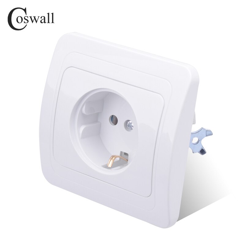COSWALL Wall Power Socket 16A EU Standard Electrical Outlet Grounded White AC 110~250V Ceramic Base Copper Accessories