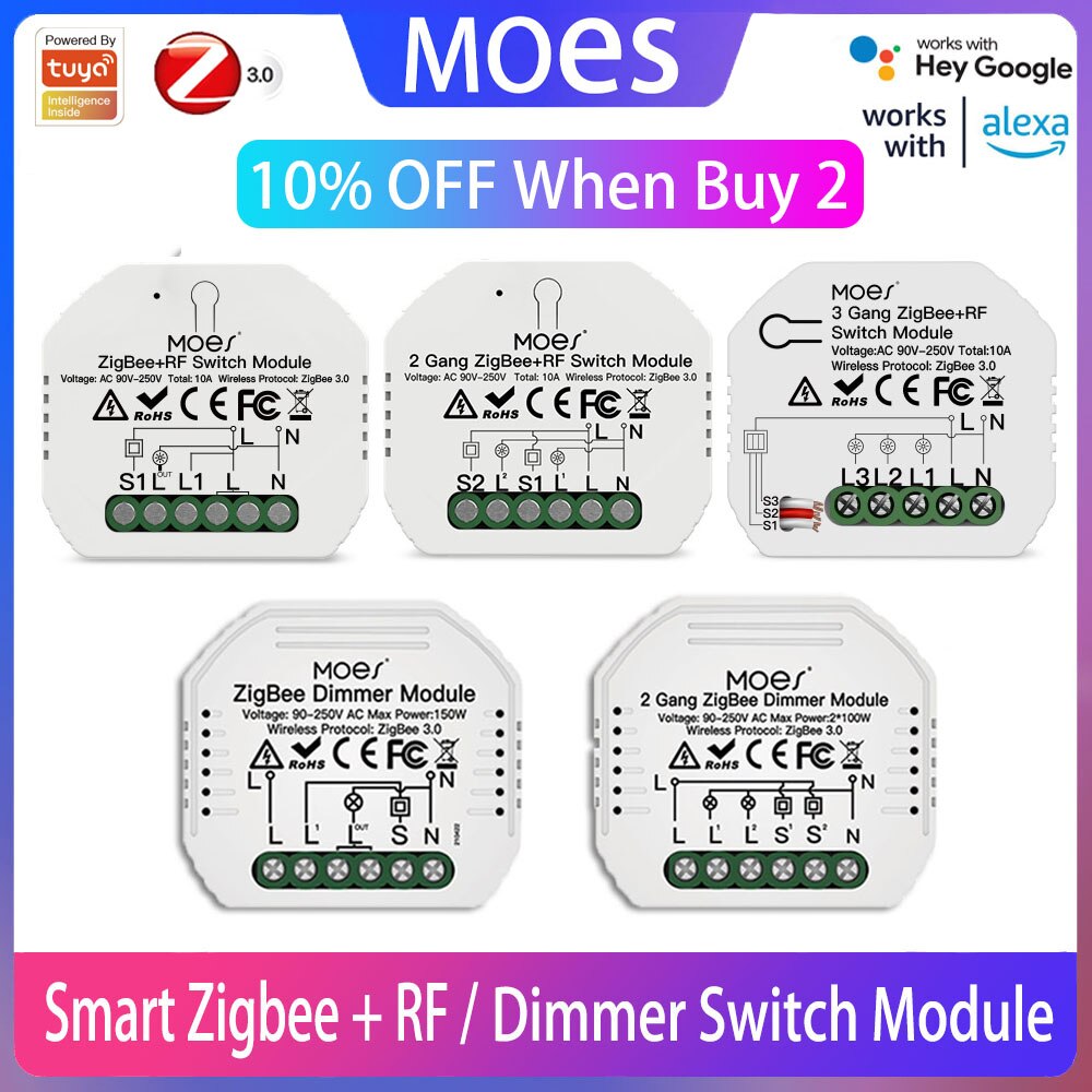 Moes tuya zigbee 3.0 smart-lichtschalter-relaismodul, 1/2/3 -fach dimmermodul, smart life tuya app-steuerung mit alexa und google home