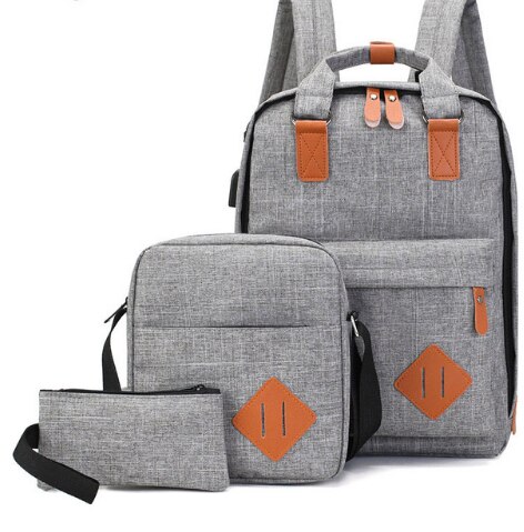 Männer Rucksack Tasche reise Rucksack Laptop Rucksack Computer Taschen Hohe Schule Schüler Hochschule Studenten USB Ladung 3 Stück: grau