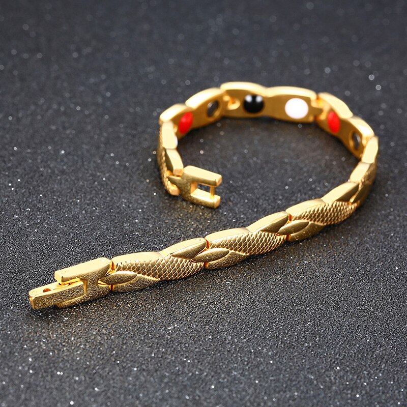 Vnox ton or femmes Bracelets équilibre énergétique thérapie Bracelet acier inoxydable lien avec aimant puissance pierres