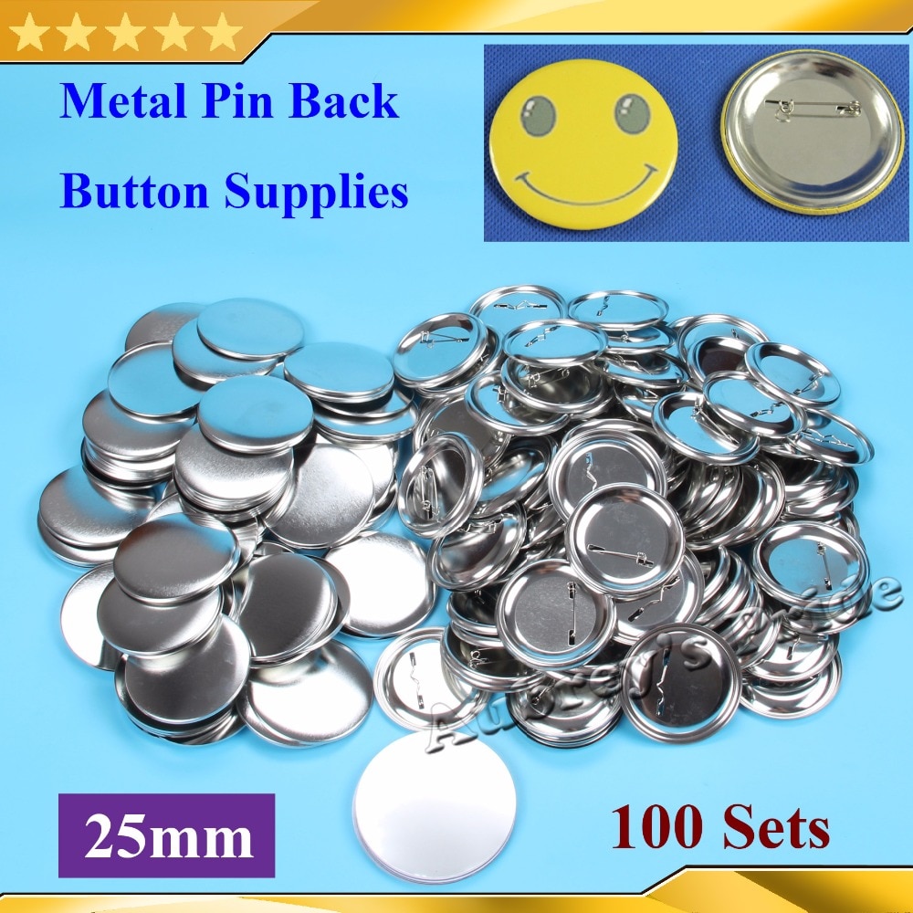 100 Sets 1" 25mm All Steel Badge Button Maker Pin Back Metal Pinback Button Supply Materials