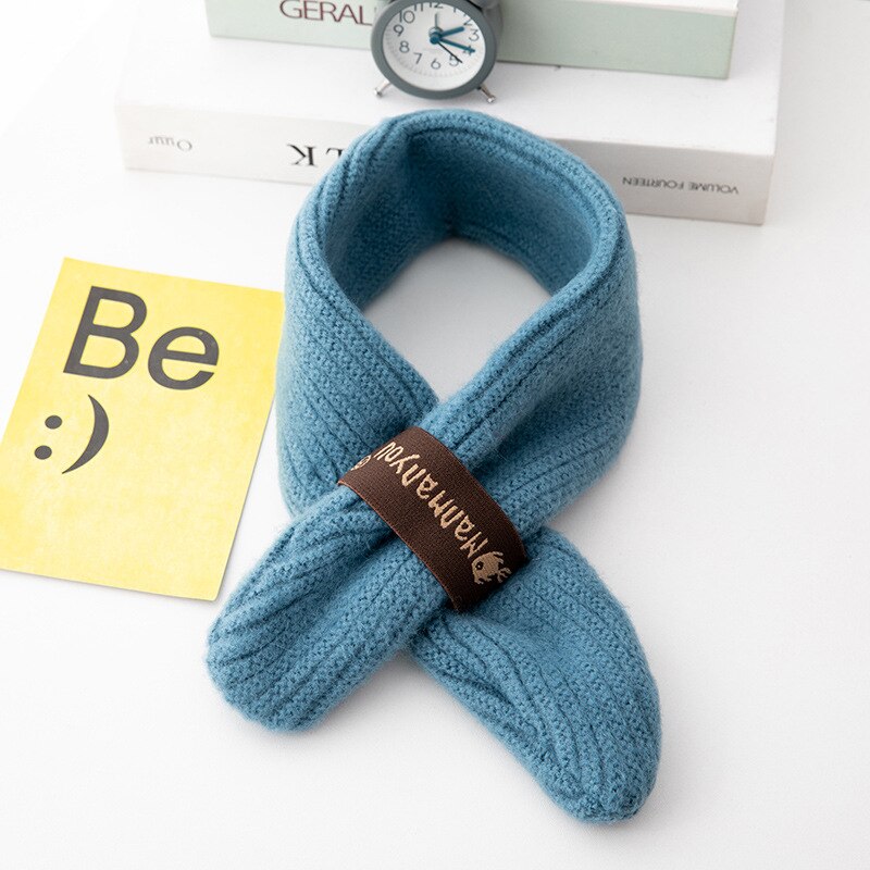 Winter baby scarf boys cross scarf winter and autumn knitted warm girls collar children scarf trend: PEACOCK BLUE