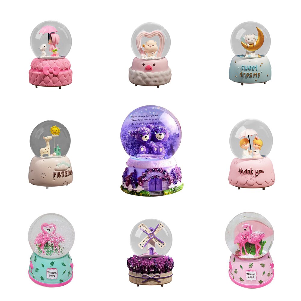 Caja de música con forma de bola de cristal, globo de nieve luminoso, de pareja, decoración festiva para el hogar, de San Valentín