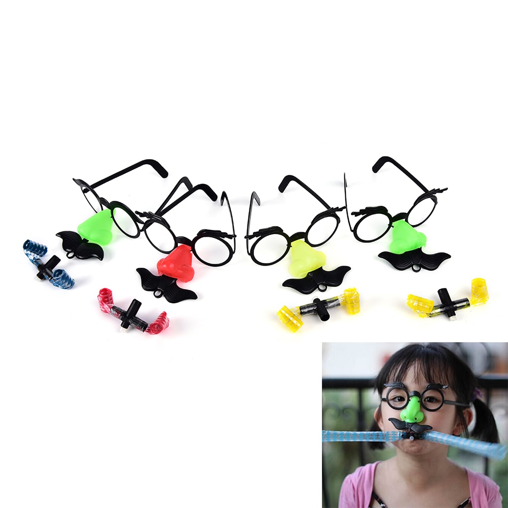 2 pièces drôle Clown nez moustache lunettes sifflet déguisement balle cadre rond faux nez coup de dragon blague Photo accessoires
