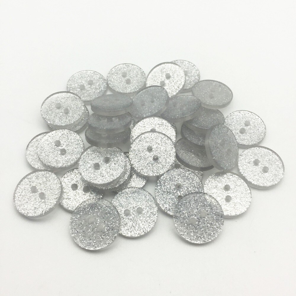 50 stks 13mm 15mm 19mm Zilveren Glitter Hars Ronde 2 Gaten Naaien Knoppen Sparkle Kleding Accessoires Kerst versieringen