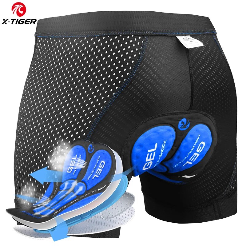 Ropa interior de Ciclismo de X-TIGER para hombre, pantalones cortos con almohadilla de Gel transpirable 5D, antideslizantes, empuñaduras de piernas: L / Azul
