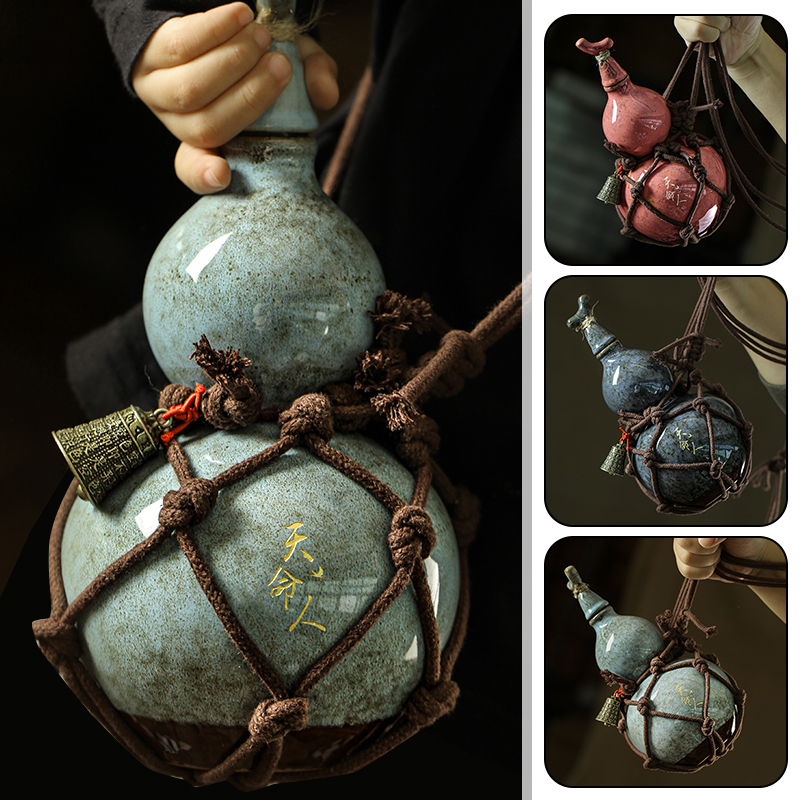 Ancient Style 700ml Wukong Bottle Gourd Wine Bottle Ceramic Cup Destiny Of Heaven Net Bag Wine Gourd Set The Water Kettle