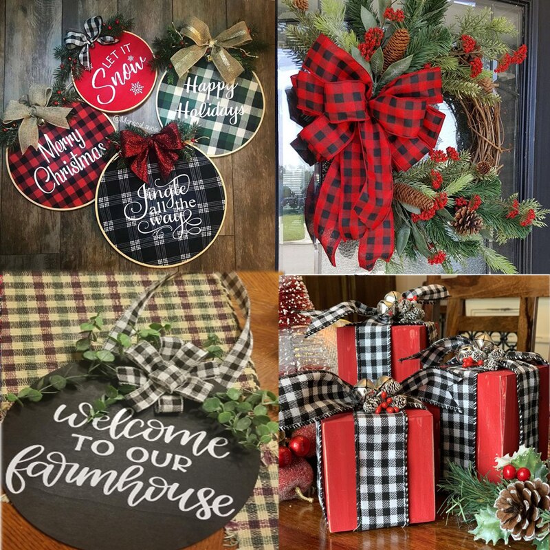 6m kerstversieringen, geruite linten, gingham lint voor kerstboomkrans, strikken, kerstcadeautjes voor het jaar navidad
