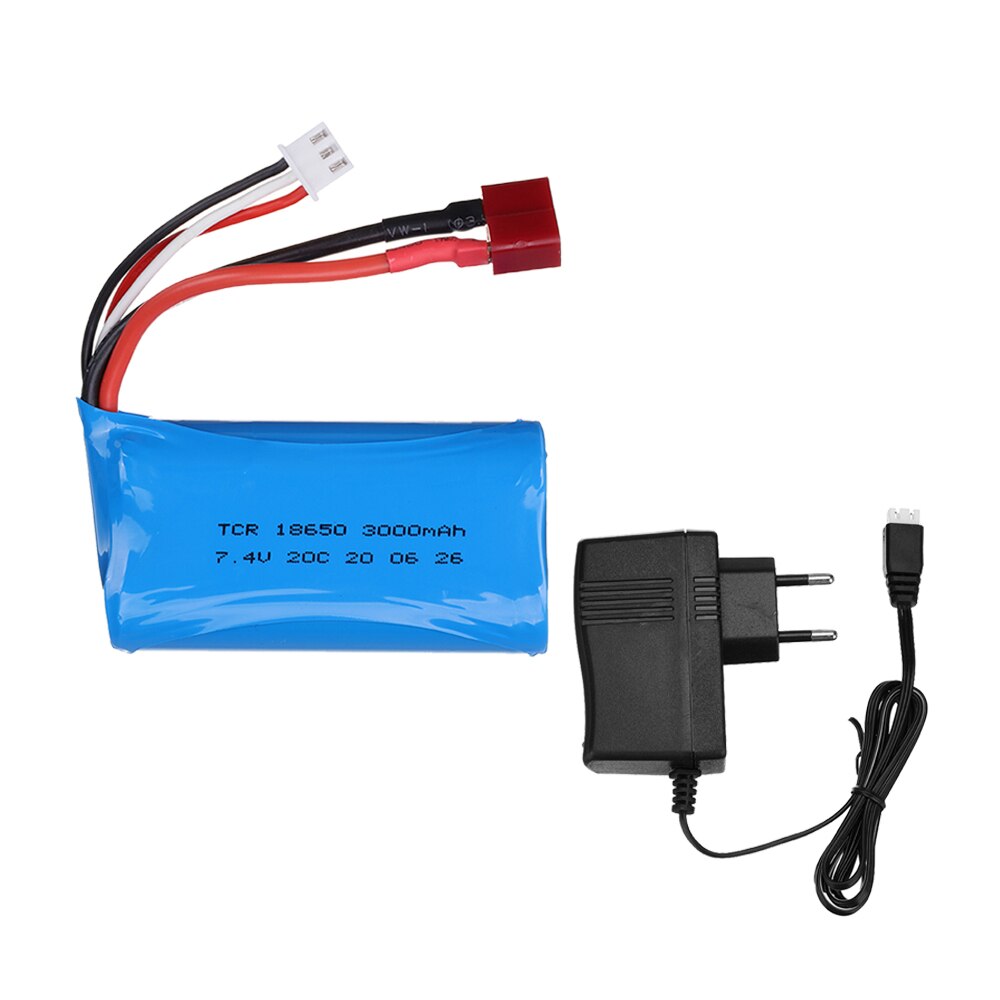 7.4V 3000MAH 18650 lipo Battery 20C 2S for Q46 Wltoys 10428 12428 12429 12423 FY-03 RC Car Parts charger 7.4 V 3000 MAH battery: 1pcs EU