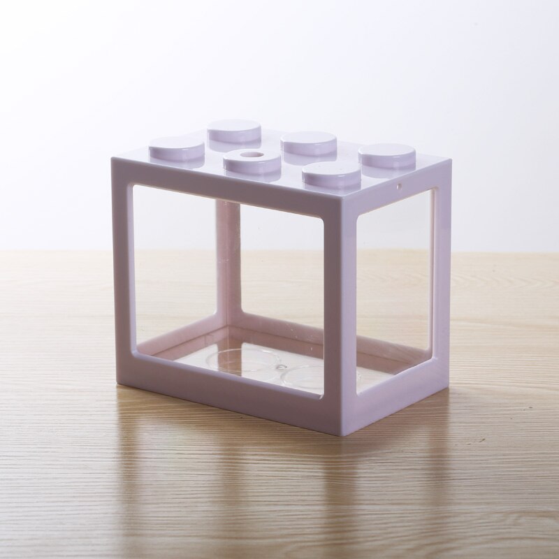Mini hydroponic seaweed ball box micro cylinder glass flower box pet stack block fish tank plastic reptile cage: White