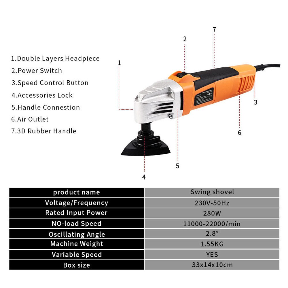 Oscillating Multi Saw Various Speed Electric Trimmer Woodworking Swing Shovel Multi Purpose Tool with Sanding Sheet Saw Blade