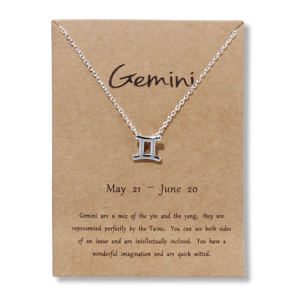 12signos do zodíaco joias de ouro, 12 constelações pingente colar para mulheres presentes de aniversário: Silver Gemini