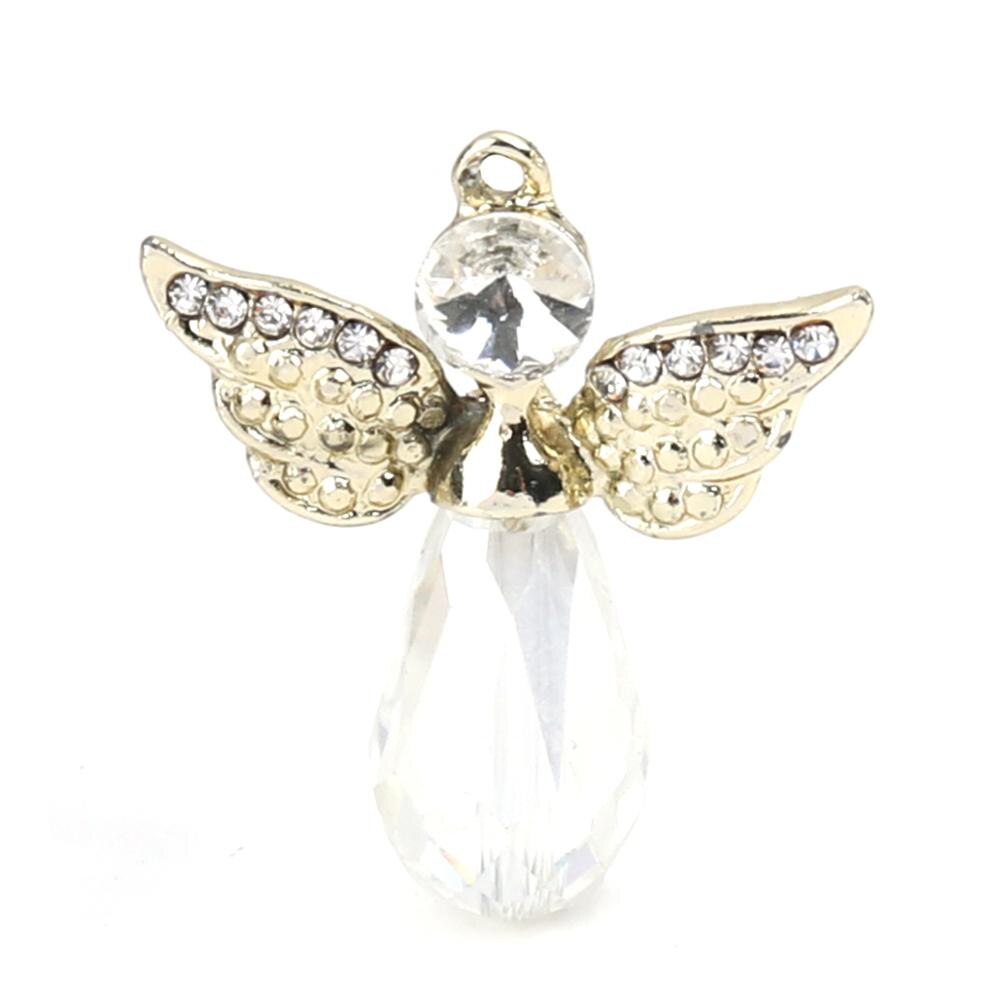 DoreenBeads aleación de Zinc y de vidrio encantos religiosos Ángel color oro KC claro facetado de 28mm x 25mm 5 uds