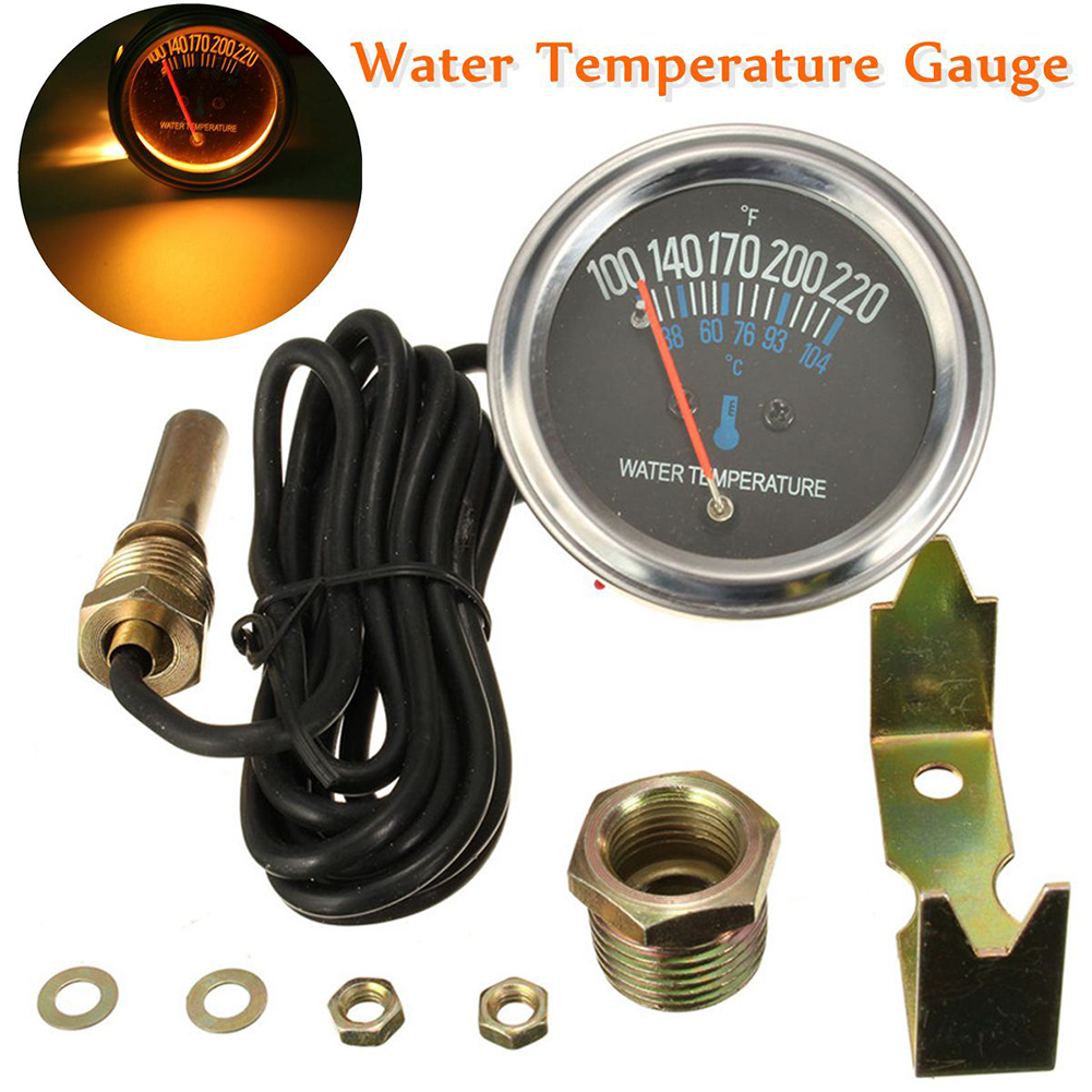 12V 52mm Car Mechanical Water Temperature Meter Gauge Car Industrial Water Temperature Thermomete With Joint Pipe Sensor