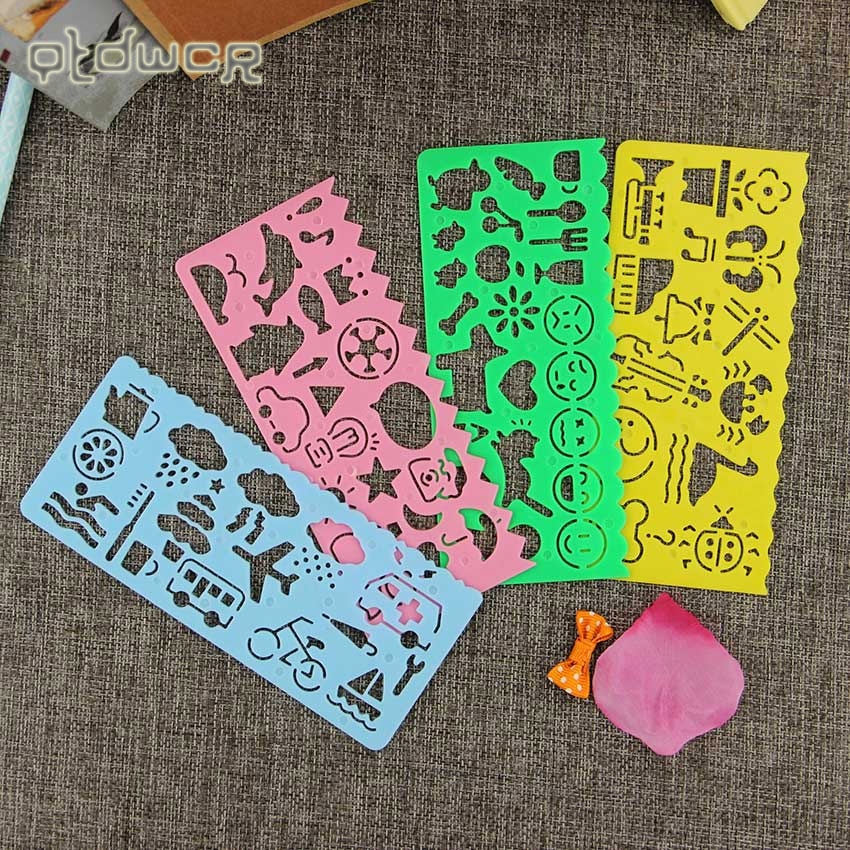 Règle de pochoir pour dessin de symboles graphiques artistiques, 4 pièces, modèle de papeterie pour écoliers et enfants
