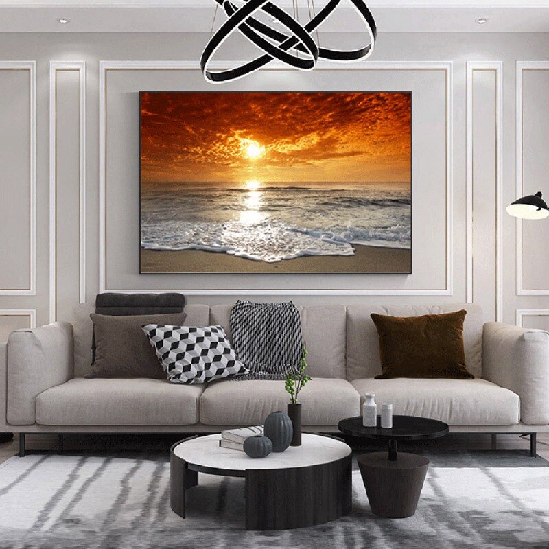 Sunsets Natural Sea Beach Landscape Posters And Prints Canvas Painting Panorama Scandinavian Wall Art Picture For Living Room