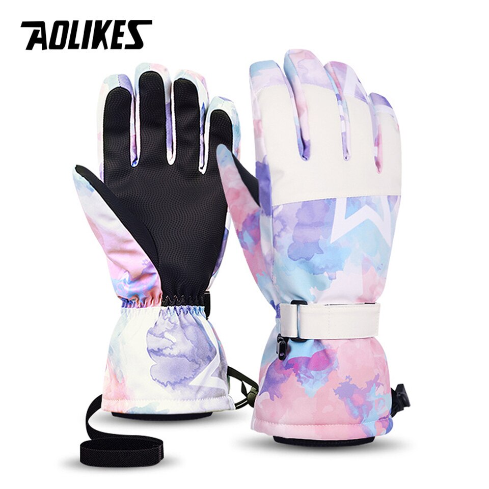 Aolikes Mannen Vrouwen Winter Ski Handschoenen Waterdicht Ultralight Snowboard Handschoenen Motorrijden Sneeuw Warm Houden Winddicht Handschoenen: Ice blue / L