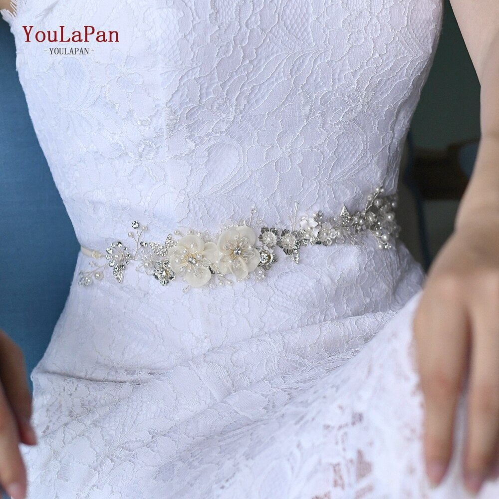 TOPQUEEN SH275 Rhinestone Belt Western Belts Women Decorative Dress Belts Silver Alloy Leaf Bridal Belts Belts