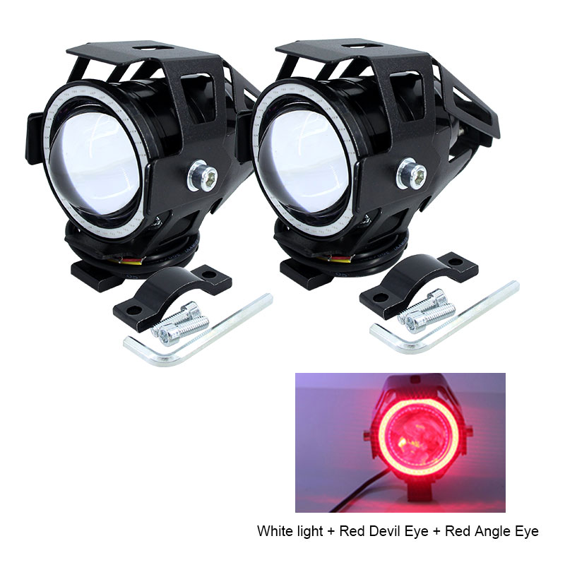 Faro para motocicleta de 125W, lámpara decorativa para moto, foco delantero de luz LED U7, antiniebla, 125W, 3000LM, 2 unidades: Rojo