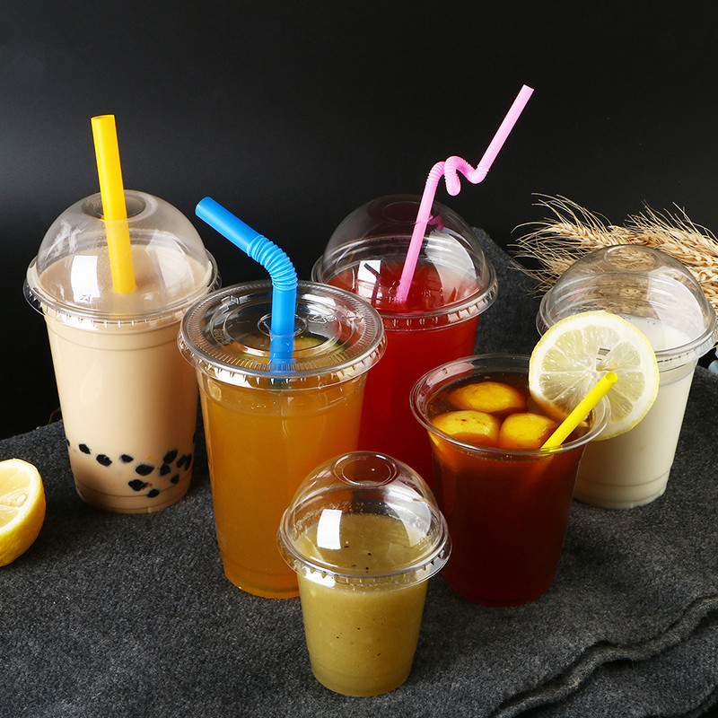 Jednorazowe kubki na Smoothie, płasko zakończony kopułkowe pokrywki, plastikowe szklanki robić koktajli mlecznych przezroczyste, mocne plastikowe kubki klasy piwo na przyjęcie przezroczyste