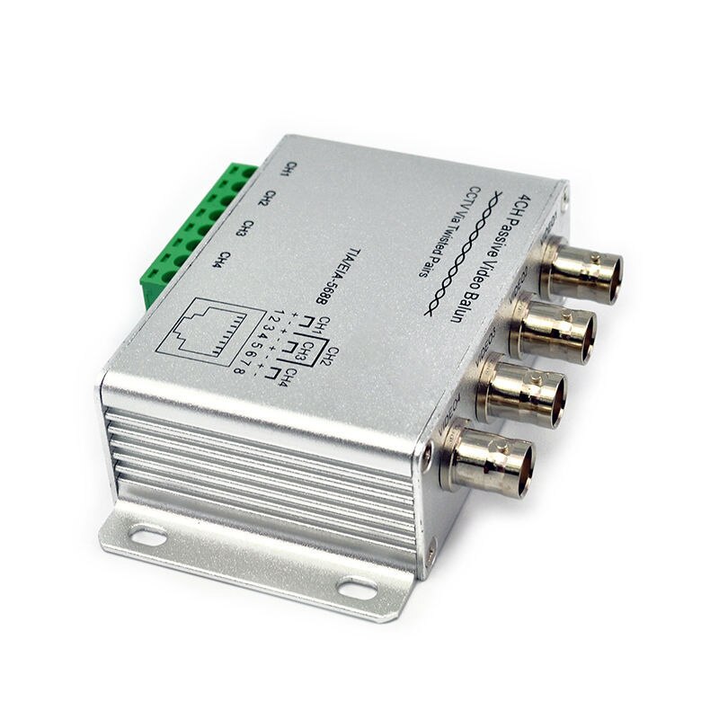 Silver 4 Channel Passive Video Balun Rohs Transmitter Receiver 4CH Balun Transceiver Adapter UTP Cat5 RJ45 Kaycube Security