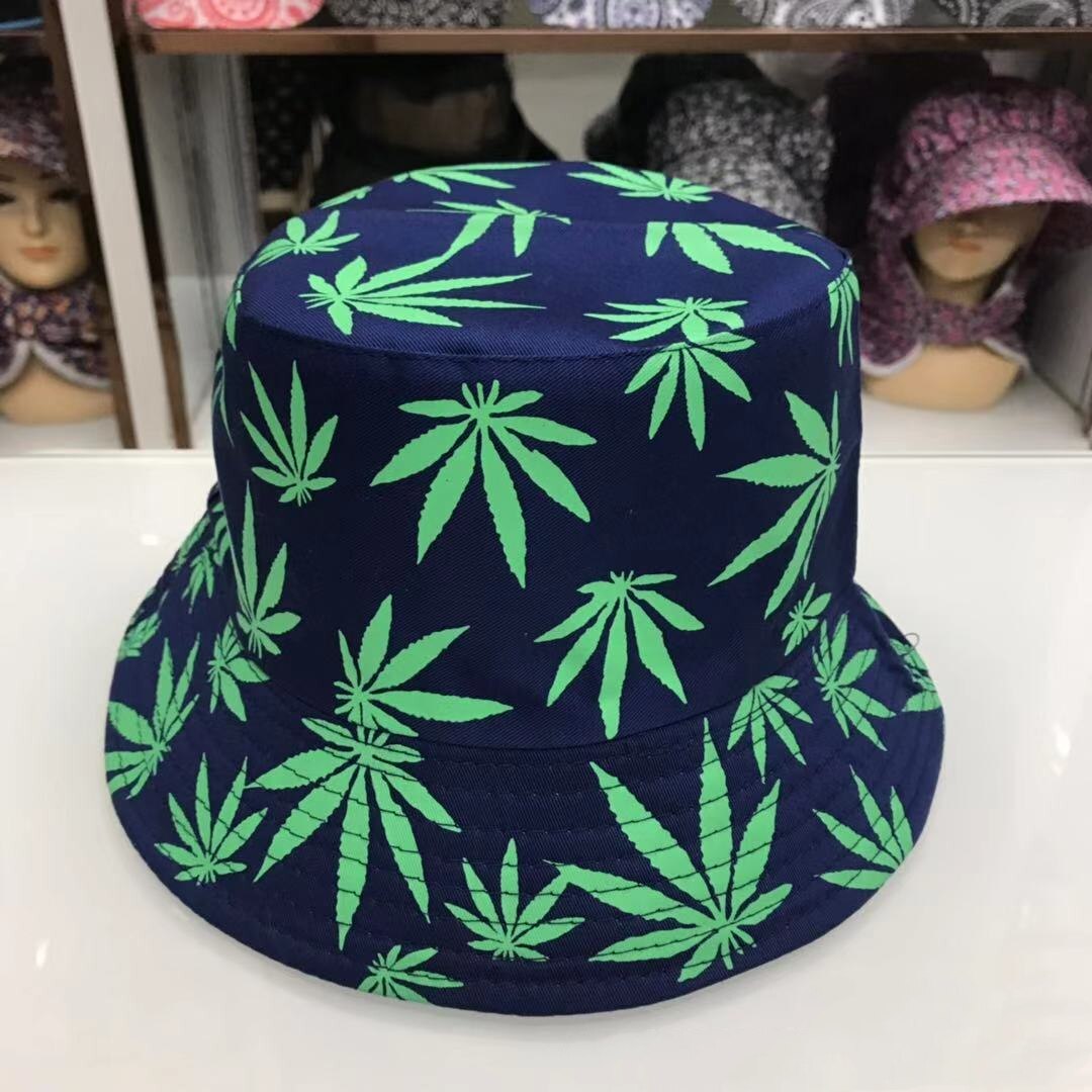1 pièces unisexe feuille d'érable impression Panama seau chapeau femmes hommes rue Hip Hop casquette Couple plat été feuille casquettes pêcheur chapeaux: D