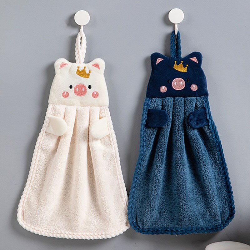 1Pcs Hand Towel Korean Style Handkerchief Wall Mounted Cartoon Pig Kitchen Supplies Soft for Household Embroidery