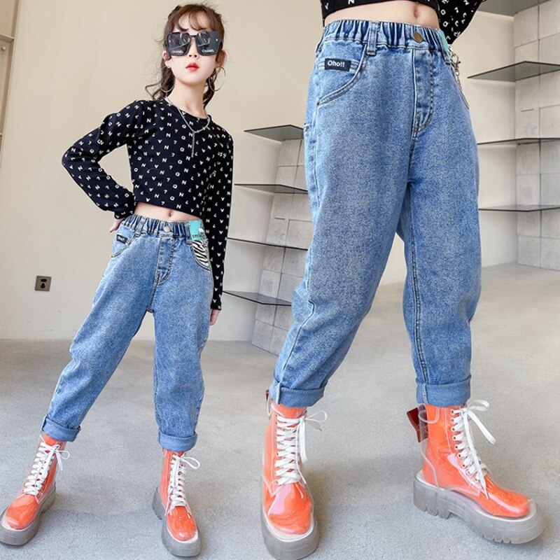 Pantalones vaqueros informales para niña y niño, Pantalón pitillo holgado para correr de 4, 5, 6, 7, 8, 9, 10, 11, 12 y 13 años, Primavera