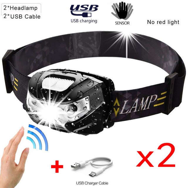 LED Scheinwerfer Motion Sensor Scheinwerfer USB Aufladbare Wasserdichte Scheinwerfer Scheinwerfer Camping Kopf Vorder Licht mit Batterie: 2Headlight2USB
