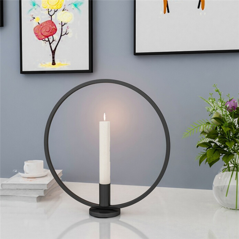 3D Geometric Nordic Round Simple Style Black Candlestick Tea Light Holder Home Table Candlelight Dinner Decoration Iron Metal